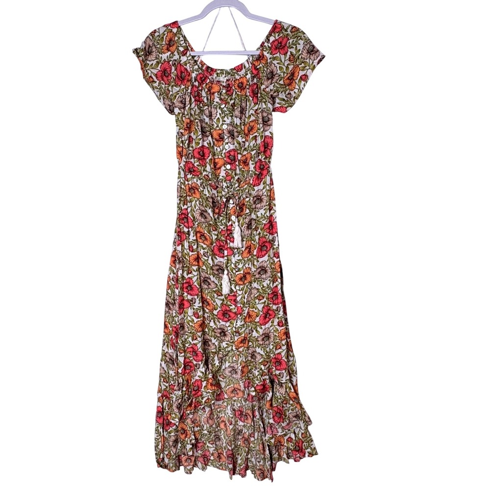 Abel The Label Anthropologie Floral High Low Maxi Dress Boho Mother of Pearl M